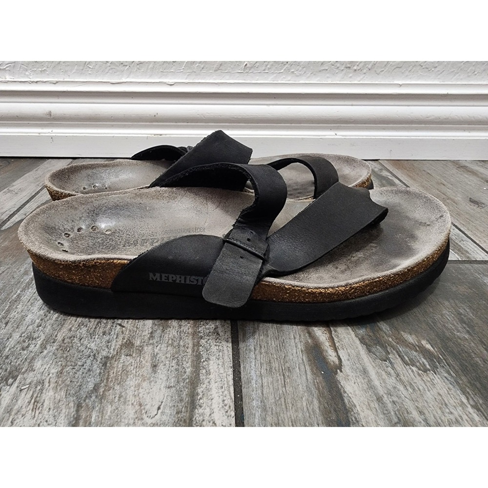 Mephisto Helen Sandals Womens 38 US 7.5 Black Leather Cork Footbed Air Relax
